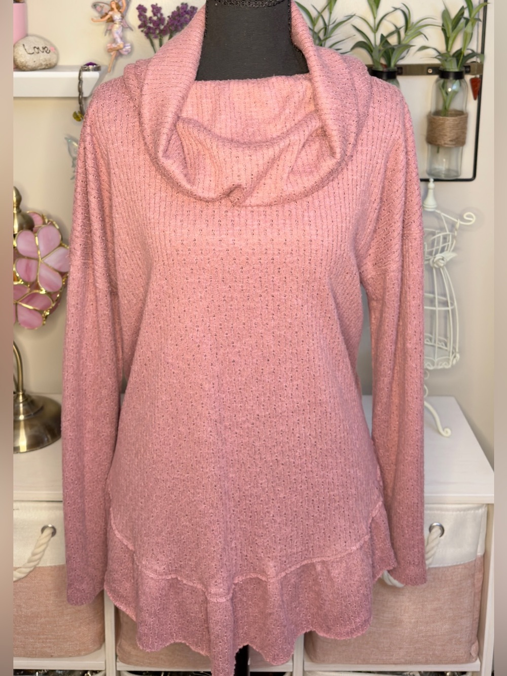 Maeve by Anthropologie Cowl Neck Slouchy Textured Knit Sweater Top Pink Small S
